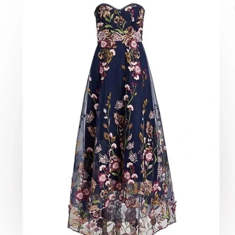 Marchesa Notte Embroidered Floral  Long Dress/Gown